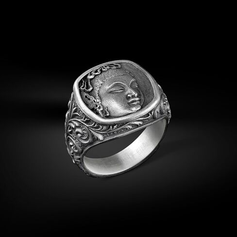 BySilverStone - Mens Buddha Head Signet Ring in Silver, Hindu Inspired Jewelry in Kuwait