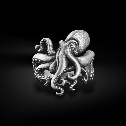 BySilverStone - Octopus Ring for Men in Silver, Ocean Lovers Unique Gift Jewelry in Kuwait