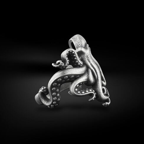 BySilverStone - Octopus Ring for Men in Silver, Ocean Lovers Unique Gift Jewelry in Kuwait