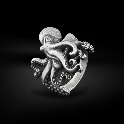 BySilverStone - Octopus Ring for Men in Silver, Ocean Lovers Unique Gift Jewelry in Kuwait