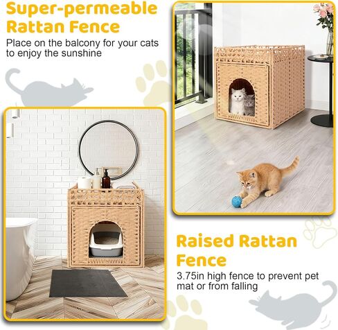 Cat Litter Box Enclosure Furniture, Hidden Litter Box Cat House with Litter Mat, Dog Proof Handwoven Rattan Indoor Cat House for Odor Control & Privacy, Stylish Cat Furniture for Living Room & Bedroom in Kuwait