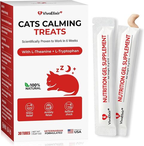 Cat Calming Treats – Natural Stress, Anxiety & Shock Relief for Cats – Featuring L-Theanine, L-Tryptophan & Catnip – 100% Veterinarian Formulated, 30 Likable Gel Tubes for Quick Calm & Relaxation in Kuwait