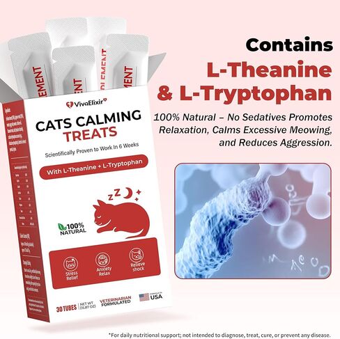 Cat Calming Treats – Natural Stress, Anxiety & Shock Relief for Cats – Featuring L-Theanine, L-Tryptophan & Catnip – 100% Veterinarian Formulated, 30 Likable Gel Tubes for Quick Calm & Relaxation in Kuwait