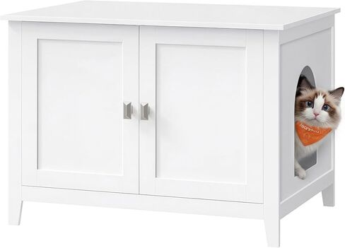 Feandrea Cat Litter Box Enclosure, Modern Hidden Cat Litter Box Furniture, Double Doors, Handles, Indoor Pet House Washroom, Living Room Side End Table, Forest Green UPCL015CH01 in Kuwait