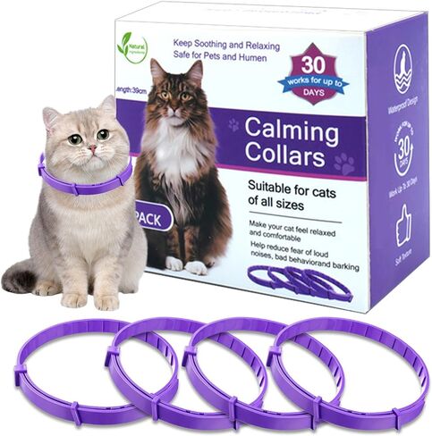 Calming Collar for Cats 4-Pack Cat Calming Collar Adjustable Soother Anxiety Relief Waterproof cat Calming Products 30-Day Stress Relief (Purple) in Kuwait