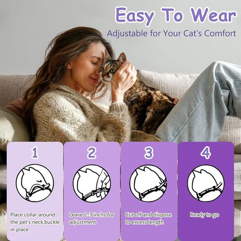Calming Collar for Cats 4-Pack Cat Calming Collar Adjustable Soother Anxiety Relief Waterproof cat Calming Products 30-Day Stress Relief (Purple) in Kuwait