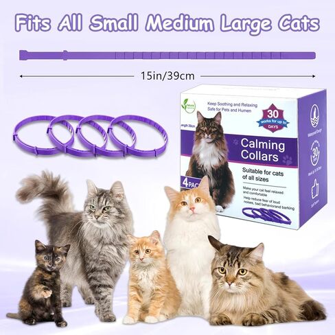 Calming Collar for Cats 4-Pack Cat Calming Collar Adjustable Soother Anxiety Relief Waterproof cat Calming Products 30-Day Stress Relief (Purple) in Kuwait
