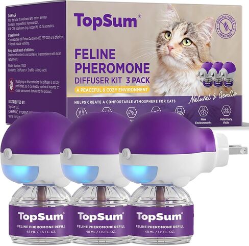TopSum Cat Calming Pheromone Diffuser: Feline Pheromones Plug in for Stress, Along At Home, Spraying, Fighting, Scratching, Aggression & Excessive Meowing (3 Diffusers + 3 Refills) in Kuwait
