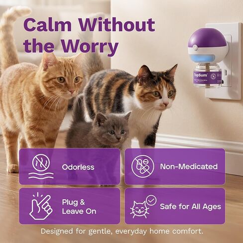 TopSum Cat Calming Pheromone Diffuser: Feline Pheromones Plug in for Stress, Along At Home, Spraying, Fighting, Scratching, Aggression & Excessive Meowing (3 Diffusers + 3 Refills) in Kuwait