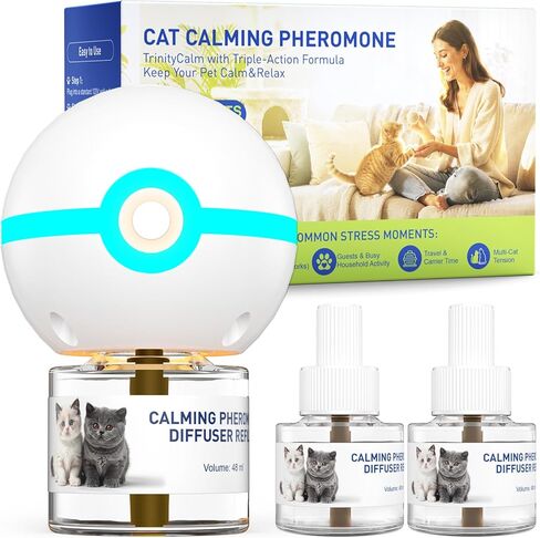 SHIORI TrinityCalm Cat Calming Diffuser Kit, Advanced 3-in-1 Pheromone & L-Theanine System for Multi-Cat Stress, Spraying, Fighting & Hiding, 60-Day Starter Kit in Kuwait
