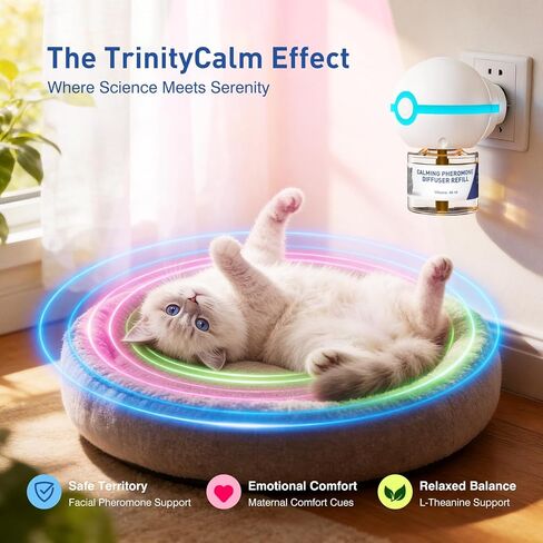 SHIORI TrinityCalm Cat Calming Diffuser Kit, Advanced 3-in-1 Pheromone & L-Theanine System for Multi-Cat Stress, Spraying, Fighting & Hiding, 60-Day Starter Kit in Kuwait