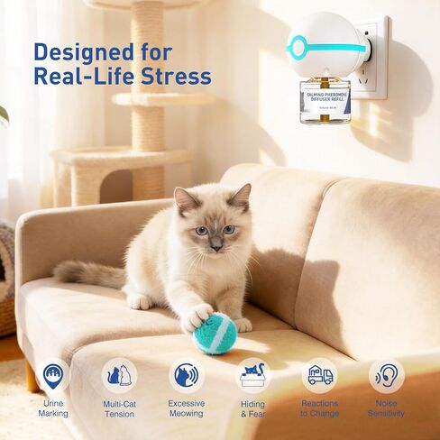 SHIORI TrinityCalm Cat Calming Diffuser Kit, Advanced 3-in-1 Pheromone & L-Theanine System for Multi-Cat Stress, Spraying, Fighting & Hiding, 60-Day Starter Kit in Kuwait