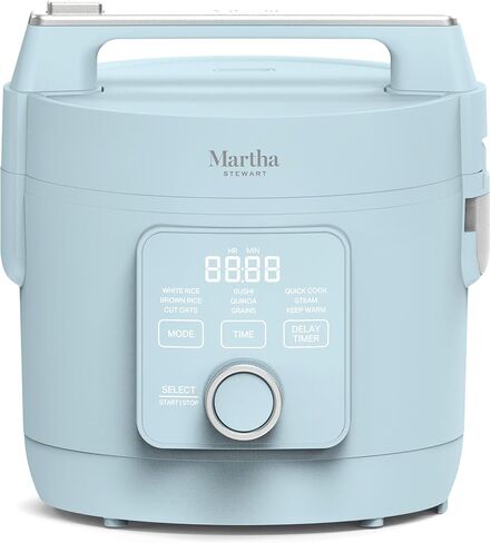 Martha Stewart Rice Cooker, 4 Cup (Uncooked) / 8 Cup (Cooked), Ceramic Non-Stick Removable Pot, Keep Warm, Measure Markings, Steam Basket, Brown & Sushi Rice, Quick Cook, Quinoa, Grains, Oats, Linen White in Kuwait