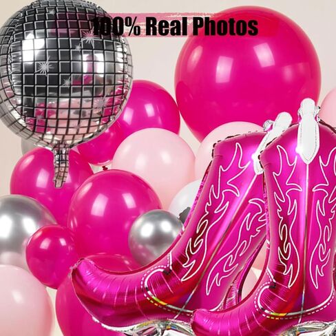 Cowgirl Balloons Arch Garland Kit For Last Rodeo Bachelorette Sash Supply Birthday Party Decorations,Hot Pink Rose Red Silver Cow Print Cowgirl Boot Disco Ball Balloon,Let’S Go Girl Banner Backdrop in Saudi Arabia