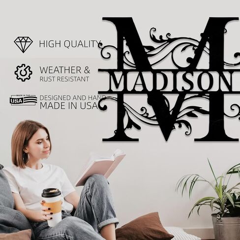 Custom 8" Metal Name Sign, Personalized Metal Wall Art, Split Letter Monogram Wall Decor, Last Family Name Signs for Home, Outdoor Metal Initial Sign for Wedding Housewarming Gift in Kuwait