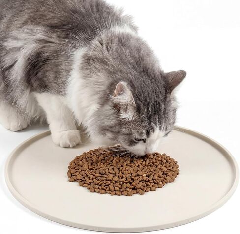 Round Silicone Pet Food Mats for Floor Waterproof, 10in Cat Food Bowl Non Slip Mat Waterproof Non-slip Feeding Bowl Mats with Raised Edges to Prevent Spills, Round Eating Tray for Dog Cat Puppy Kitten in Kuwait