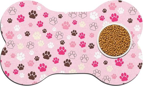 Pet Dog Cat Food Mat, Absorbent Bone Shaped Dog Bowl Mats for Food and Water, Non Slip Cute Dogs Cat Placemats Feeding Mat with Rubber for Floors Indoor Puppy Pet Accessories Supplies 12"x20" Pink in Kuwait