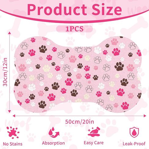 Pet Dog Cat Food Mat, Absorbent Bone Shaped Dog Bowl Mats for Food and Water, Non Slip Cute Dogs Cat Placemats Feeding Mat with Rubber for Floors Indoor Puppy Pet Accessories Supplies 12"x20" Pink in Kuwait