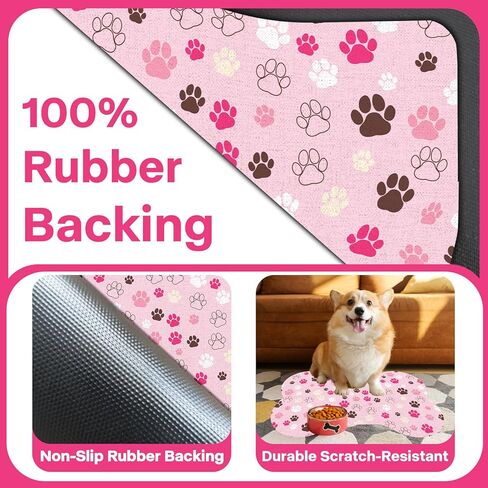 Pet Dog Cat Food Mat, Absorbent Bone Shaped Dog Bowl Mats for Food and Water, Non Slip Cute Dogs Cat Placemats Feeding Mat with Rubber for Floors Indoor Puppy Pet Accessories Supplies 12"x20" Pink in Kuwait