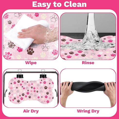 Pet Dog Cat Food Mat, Absorbent Bone Shaped Dog Bowl Mats for Food and Water, Non Slip Cute Dogs Cat Placemats Feeding Mat with Rubber for Floors Indoor Puppy Pet Accessories Supplies 12"x20" Pink in Kuwait