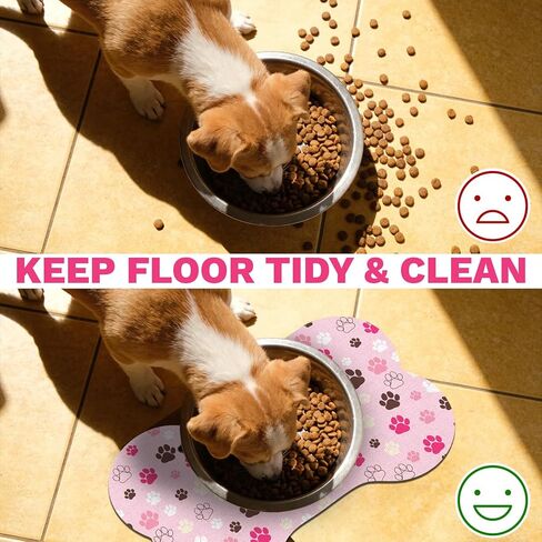 Pet Dog Cat Food Mat, Absorbent Bone Shaped Dog Bowl Mats for Food and Water, Non Slip Cute Dogs Cat Placemats Feeding Mat with Rubber for Floors Indoor Puppy Pet Accessories Supplies 12"x20" Pink in Kuwait