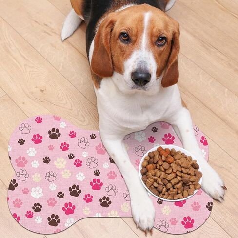 Pet Dog Cat Food Mat, Absorbent Bone Shaped Dog Bowl Mats for Food and Water, Non Slip Cute Dogs Cat Placemats Feeding Mat with Rubber for Floors Indoor Puppy Pet Accessories Supplies 12"x20" Pink in Kuwait