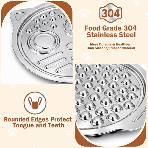Lick Mat for Dogs & Cats, Stainless Steel Slow Feeder with Suction Cups Spatula Brush, Non-Slip Pet Licking Mat for Crate Boredom & Anxiety Relief in Kuwait