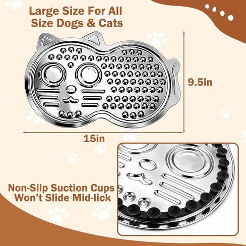 Lick Mat for Dogs & Cats, Stainless Steel Slow Feeder with Suction Cups Spatula Brush, Non-Slip Pet Licking Mat for Crate Boredom & Anxiety Relief in Kuwait