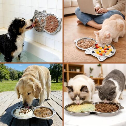 Lick Mat for Dogs & Cats, Stainless Steel Slow Feeder with Suction Cups Spatula Brush, Non-Slip Pet Licking Mat for Crate Boredom & Anxiety Relief in Kuwait