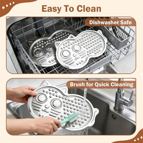 Lick Mat for Dogs & Cats, Stainless Steel Slow Feeder with Suction Cups Spatula Brush, Non-Slip Pet Licking Mat for Crate Boredom & Anxiety Relief in Kuwait