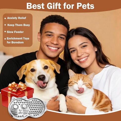 Lick Mat for Dogs & Cats, Stainless Steel Slow Feeder with Suction Cups Spatula Brush, Non-Slip Pet Licking Mat for Crate Boredom & Anxiety Relief in Kuwait