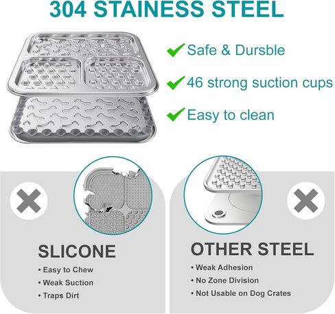 Stainless Steel Lick Mat for Dogs & Cats, Dog Lick Mat with Suction Cups & Crate Mount, Chew-Proof Slow Feeder Lick Pad with 3 Textured Zones for Calm Feeding & Anxiety Relief [2 Pack] in Kuwait