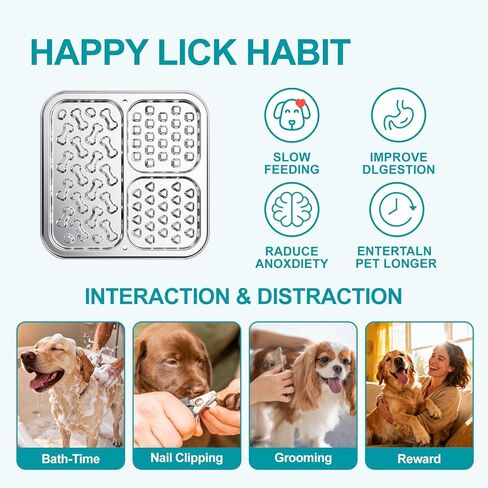 Stainless Steel Lick Mat for Dogs & Cats, Dog Lick Mat with Suction Cups & Crate Mount, Chew-Proof Slow Feeder Lick Pad with 3 Textured Zones for Calm Feeding & Anxiety Relief [2 Pack] in Kuwait