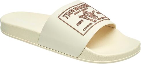 True Religion Men’s Graphic Slide Sandals – Bold Block Logo, Casual Comfort in Saudi Arabia
