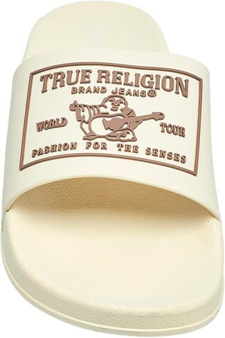 True Religion Men’s Graphic Slide Sandals – Bold Block Logo, Casual Comfort in Saudi Arabia