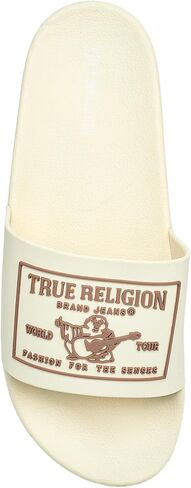 True Religion Men’s Graphic Slide Sandals – Bold Block Logo, Casual Comfort in Saudi Arabia