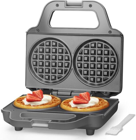 SugarWhisk 4 Inch Double Mini Waffle Maker Machine, Chaffle Maker, Waflera Electrica, Small Waffle Iron for Waffles, Keto Chaffles, Hash Browns, Cookies, Grey in Saudi Arabia