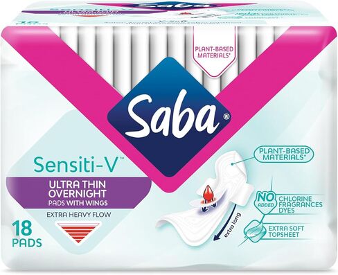 Saba Sensiti-V فوليتات رقيقة بين عشية وضحاها مع أجنحة ، 72 عدد (4 حزم من 18) in Saudi Arabia