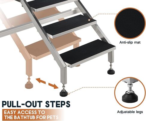 Albott 50-Inch Stainless Steel Dog Washing Station with Anti-Slip Steps, Sprayer, Faucet, and Soap Box – Professional Pet Bathtub for Medium/Small Pets, Ideal for Home, Garage, and Grooming(Left) in Kuwait