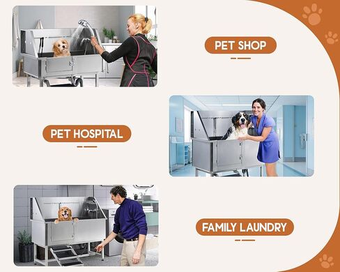 Albott 50-Inch Stainless Steel Dog Washing Station with Anti-Slip Steps, Sprayer, Faucet, and Soap Box – Professional Pet Bathtub for Medium/Small Pets, Ideal for Home, Garage, and Grooming(Left) in Kuwait
