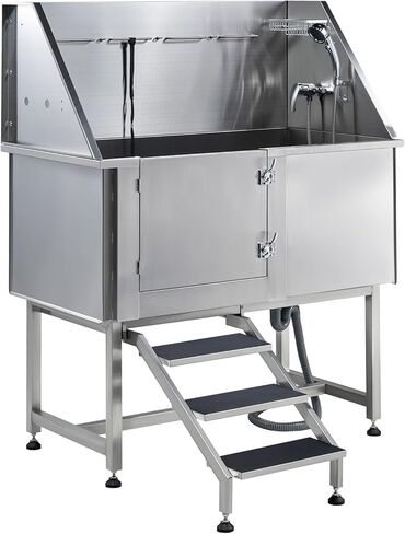 Albott 50-Inch Stainless Steel Dog Washing Station with Anti-Slip Steps, Sprayer, Faucet, and Soap Box – Professional Pet Bathtub for Medium/Small Pets, Ideal for Home, Garage, and Grooming(Left) in Kuwait