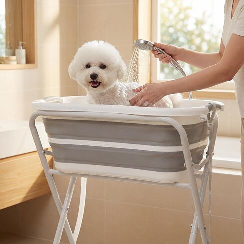 PawHut 2 in 1 Dog Bath Tub, Dog Washing Station for Bathing and Grooming, Elevated Shower Bath Tub, Collapsible Foldable Portable Bathtub for Small Dogs Puppy Cats Pet, Indoor and Outdoor in Kuwait