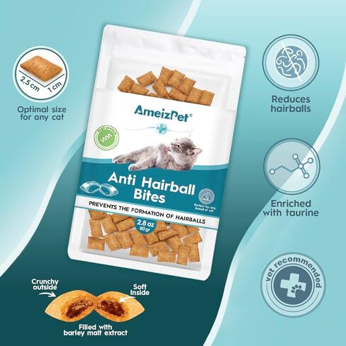 AmeizPet Anti Hairball Treats, Hairball Remedy for Cats, Cat Biscuits Hairballs Treatment - Crunchy Hairballs Cat Biscuits, 2.82 oz (80 g) in Kuwait