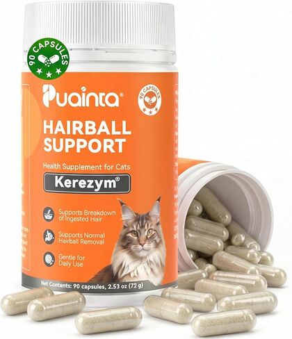 PUAINTA Cat Hairball Control – Alternative to Hairball Gel & Paste, Hairball Remedy for Cats, No Mineral Oil, Easy Capsule Supplement for Hairball Relief, Reduce Shedding, Skin & Coat (90 Count) in Kuwait