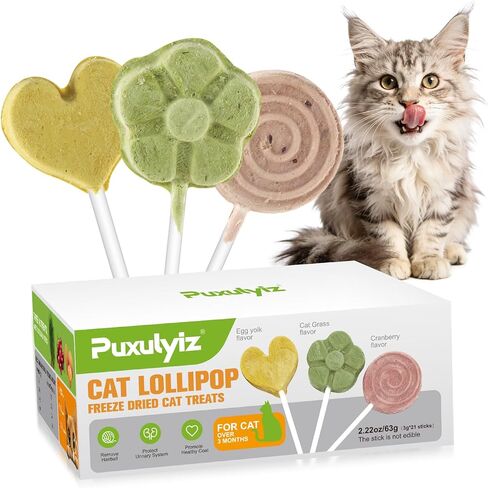 21pc Cat Lollipop Treats, Cat Grass Treats High Protein Nutrient Rich for Hairball Control and Healthy Coat, Cat Treats with Catgrass, Cranberry, Egg Yolk Flavor in Kuwait