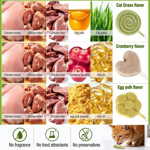 21pc Cat Lollipop Treats, Cat Grass Treats High Protein Nutrient Rich for Hairball Control and Healthy Coat, Cat Treats with Catgrass, Cranberry, Egg Yolk Flavor in Kuwait