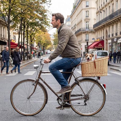Geetery Wicker Dog Bike Basket with Protective Grille Liner Natural Wicker Doggy Basket for Cats Dogs Pets for Secure Bicycle Rear Luggage Rack in Kuwait