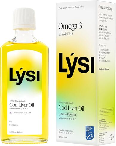 زيت كبد سمك القد Lysi ، مكمل أوميغا 3 ، 1660 ملغ من EPA و DHA لكل وجبة ، بالإضافة إلى الفيتامينات A ، D ، E ، مصادر بشكل مستدام بنسبة 100 ٪ من القدس الأيسلندية البرية ، الليمون الطبيعي ، GMP معتمد ، 8.12 Fl Oz ، 24 حصة in Saudi Arabia