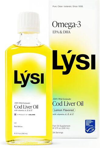 زيت كبد سمك القد Lysi ، مكمل أوميغا 3 ، 1660 ملغ من EPA و DHA لكل وجبة ، بالإضافة إلى الفيتامينات A ، D ، E ، مصادر بشكل مستدام بنسبة 100 ٪ من القدس الأيسلندية البرية ، الليمون الطبيعي ، GMP معتمد ، 8.12 Fl Oz ، 24 حصة in Saudi Arabia