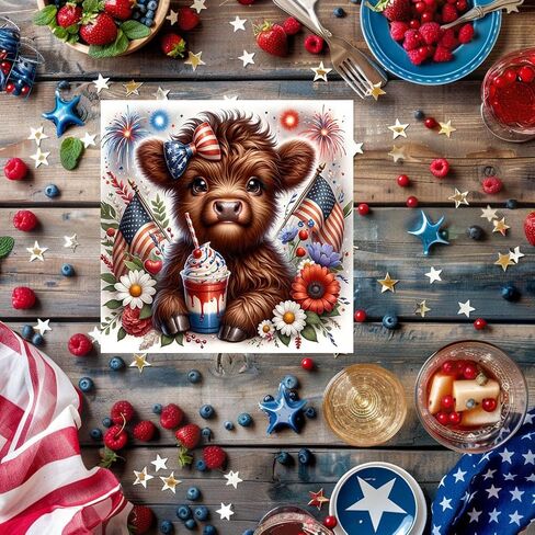 Wood Mini Sign, Cute 4th of July Highland Cow Wall Art Wood Kitchen Sign, Tier Tray Decor Sign in Kuwait